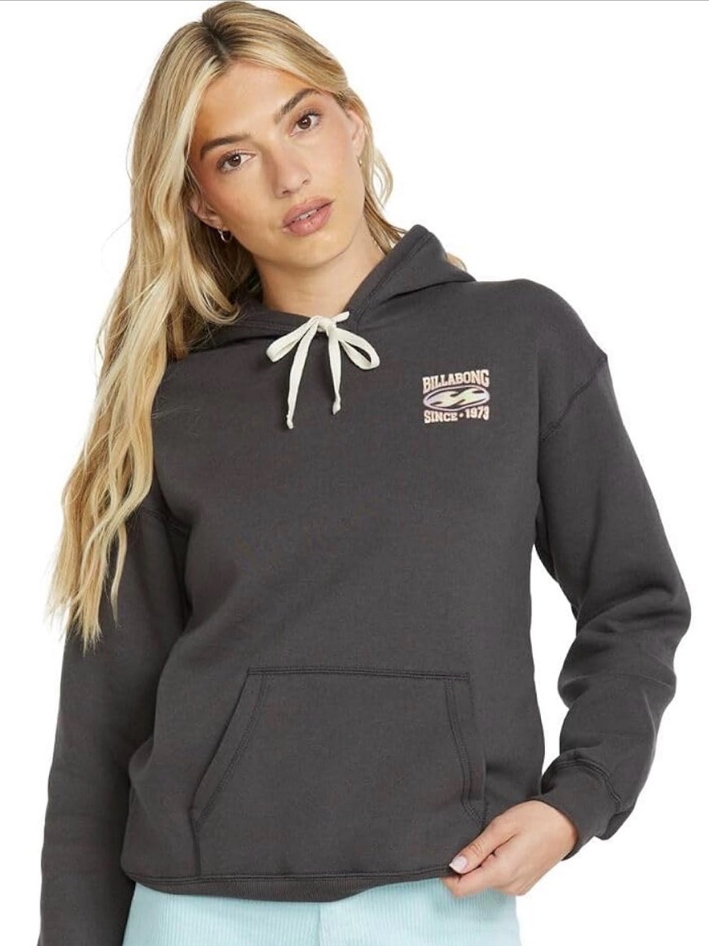 Billabong Charcoal Gray Pullover Hoodie with Cream Drawstring